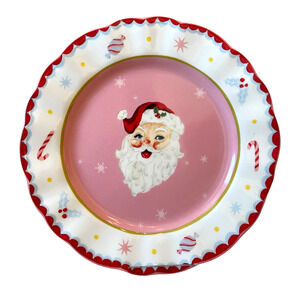 Potter's Studio PINK SANTA Salad Plates 8.5in Ceramic Set of 2 Christmas New